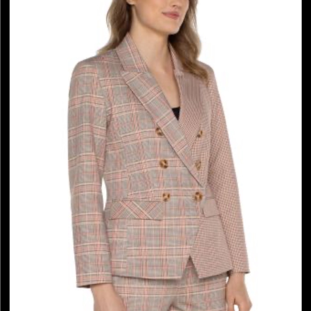 Liverpool Los Angeles Hadley Half & Half Double Breasted Plaid Blazer